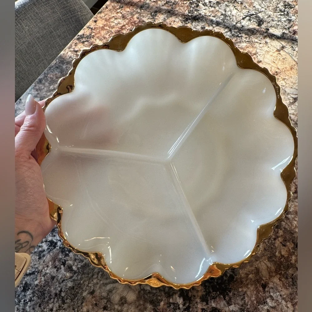 Vintage Anchor Hocking Fire-King Milk Glass Divided Serving Dish